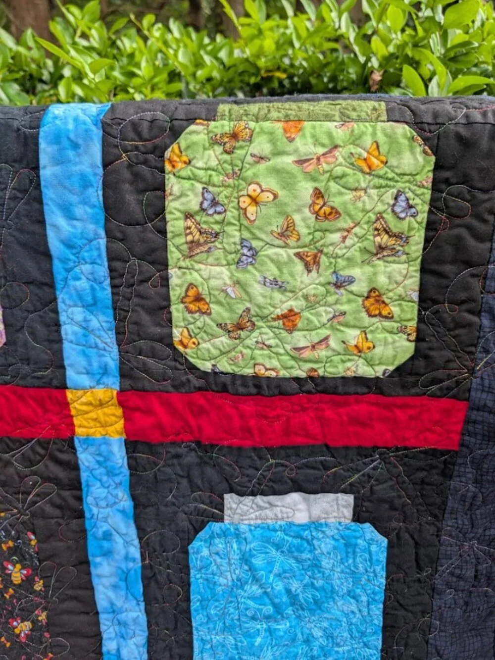 Bug Collection in Jars Quilt Black & Vibrant Colors 56 x 44
